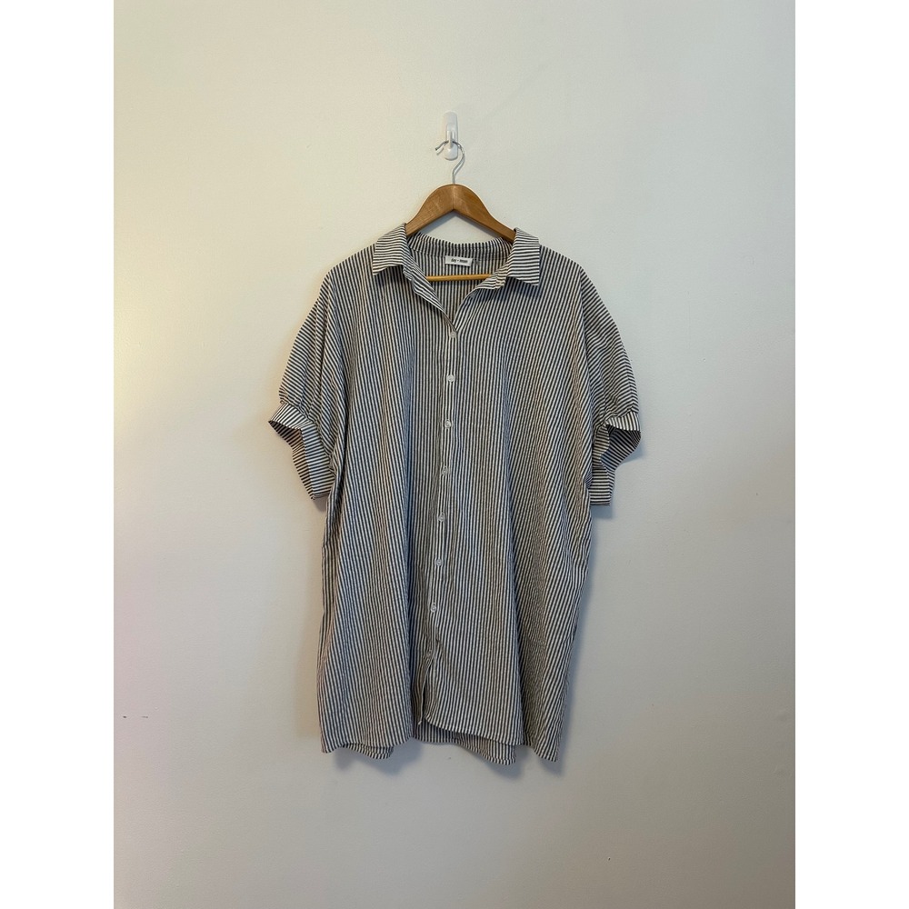 Day + Moon Grey and White Striped Oversized Short Sleeve Shirt Dress | Small